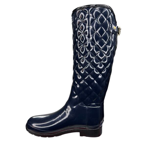 Hunter Women's Blue Glossy Quilted Waterproof Rain Boot Size US 10 - Picture 2 of 10